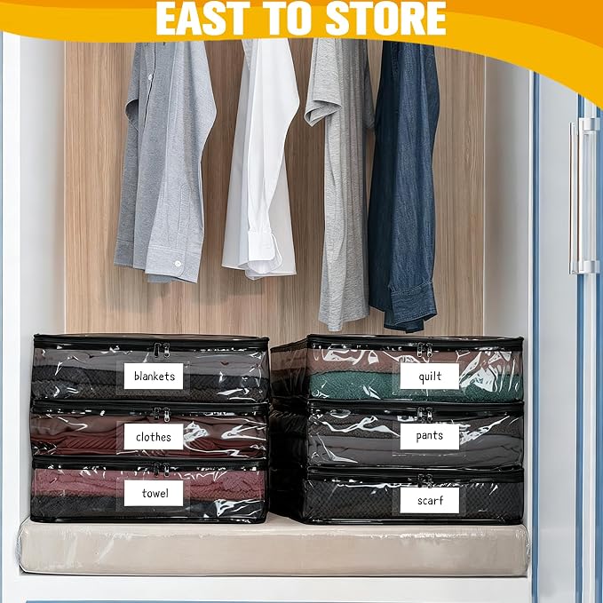 Plastic Storage Bags with Easy-Glide Zipper, Pack of 6, Durable Clear Vinyl Zippered Storage Bags for Clothes Sweaters Comforters Blankets Sheets Bedding (24 x 20 x 11 Inch, Transparent Black) - Image 3