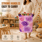 Decorative Foldable Laundry Basket with Handles, Pink Purple Rose Flower Oxford Clothes Hamper, 16 x 20.8 Inch Storage Basket for Bedroom Bathroom Laundry Room,20.8x16 Inch - Image 4