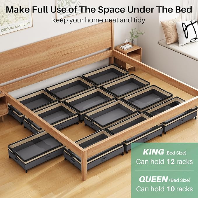Kitstorack 2Pack Height-adjustable Under Bed Storage with Wheels, Under Bed Storage Containers,Under Bed Shoe Storage Organizer with Clear Window&Label, Suitable for Clothes Storage, Beige & Gray - Image 8