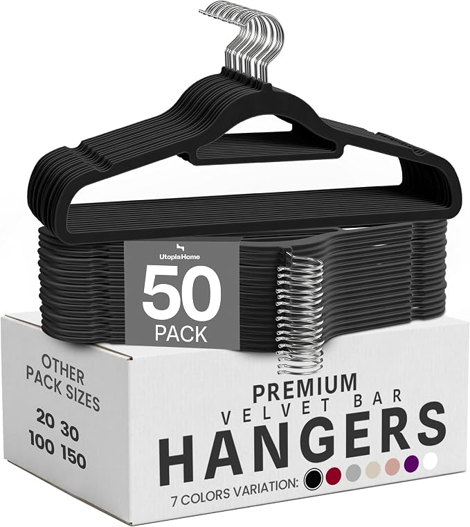 Utopia Home Premium Velvet Hangers, Black, 50 Pack by UTOPIAHOME