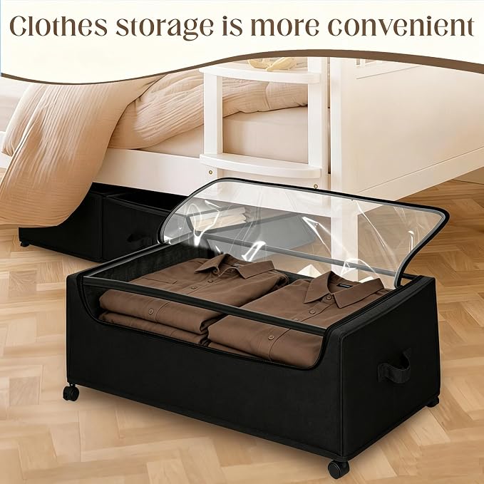 Under Bed Storage with Wheels, 2 Pack Under Bed Storage Containers, 10.6 inches Tall Underbed storage bins on Wheels, Rolling Under the Bed Metal Drawers for Clothes, Blankets, Shoes (XXXL, 90L) - Image 7