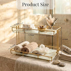 2-Tier White Marble Bathroom Countertop Organizer – Glass Shelves & Gold Metal Frame, Elegant Vanity Storage Shelf for Perfume, Skincare, Makeup & Toiletries - Image 2