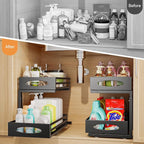 mixeshop Under Sink Organizer, 2 Tier Under Sink Organizers and Storage, Adjustable Height, Slide out Metal Cabinet Organizers, Pull out Cabinet Storage Drawer Shelf for Kitchen Bathroom (Black, 2) - Image 3