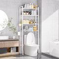 Over-The-Toilet Storage Rack 4-Tier,Bathroom Organizer Shelf Over Toilet,Adjustable Wooden Shelves and Basket,Freestanding Above Toilet Shelve,Space Saver for Rooms(White Rack-White Shelves) by Axdtvoz