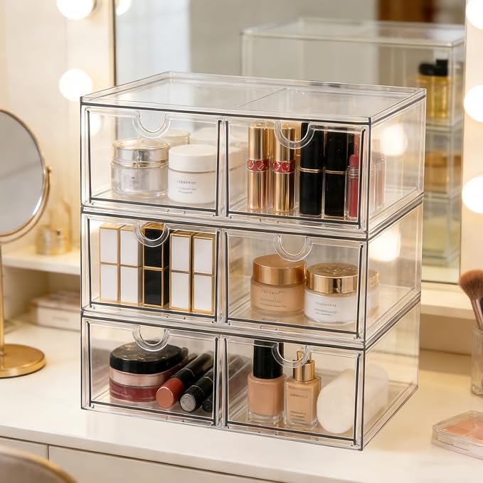 Prsildan 6 Small Drawers Stackable Storage Drawer Clear Acrylic Organizer - Image 2