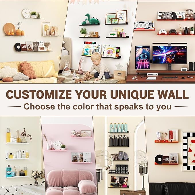 Qukaka Floating Shelves for Wall Decor, 15" Extra Clear Wall Shelves for Bedroom, Living Room, Kitchen, Bathroom Decor, Nail Polish/Book/Decoration/Makeup/Perfume Organizer Floating Shelf-12Pack - Image 7