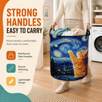 Starry Night Laundry Basket,Cute Cat Large Collapsible Portable Round Laundry Hamper with Handles,Oxford Storage Bin for Clothes,Blankets,Bedroom,Bathroom - Image 5