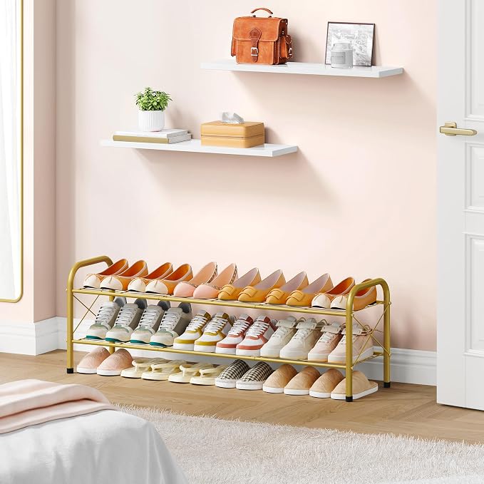 Hoctieon 2 Tier Shoe Rack for Closet, Durable Mesh Style Shoe Rack, Entryway Shoe Shelf, Shoe Storage Organizer for Hallway, Bedroom, Living Room, Wardrobe, Gold - Image 5