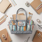 Everything Mary Deluxe Store & Tote Organizer – Grey Stripes Craft Caddy with Handle – Art Storage Tote for Sewing, Scrapbooking, DIY Projects & Crafting Tools - Image 7