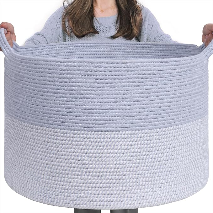 INDRESSME XXXLarge Woven Rope Blanket Basket Living Room Blue, 90L by INDRESSME