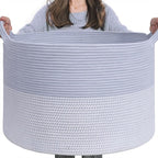 INDRESSME XXXLarge Woven Rope Blanket Basket Living Room Blue, 90L by INDRESSME