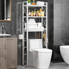 Kalrin Over The Toilet Storage with X Shape Side Guardrail, 3-Tier Over Toilet Storage Rack with Drain Basket, Freestanding Bathroom Organizer for Balcony Laundry, Pure White by Kalrin