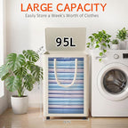 Slim Laundry Hamper with Wheels,25 Gal (95L) Rolling Laundry Basket with lid and wheels Clothes Hamper Foldable Tall Dirty Clothes Basket Sturdy Collapsible Clothes Hamper for Dorm,Laundry Room - Image 2