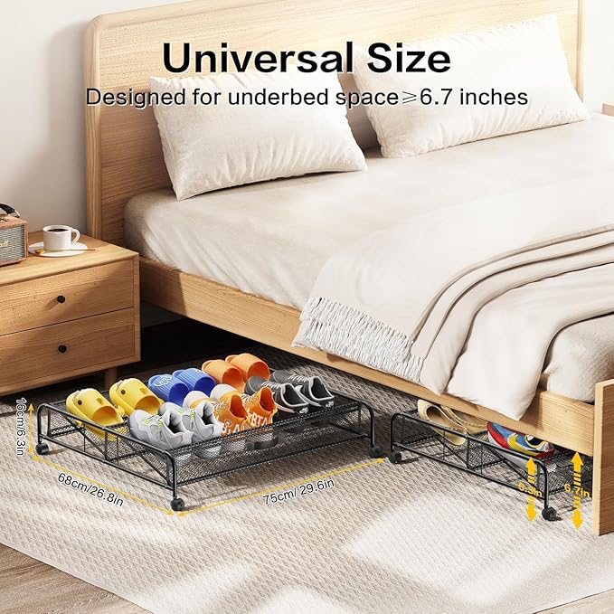 Under Bed Shoe Storage Organizer,1 Pack Shoe Storage with Wheels for Shoe Organizer for Closet Drawer Space Saving for Bedroom - Image 2