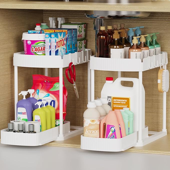 2 Packs Under Sink Pull-Out Storage Organizers, 14.8 Inches, White by ukeetap