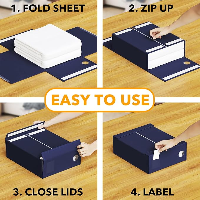 SpaceAid 4 Pack Bed Sheet Organizers and Storage, Foldable Sheet Organizer for Linen Closet, Sheets Set Folder Keeper with Window XL (Queen & King Size) Bedding Container (Navy Blue, 4 Pack) - Image 3