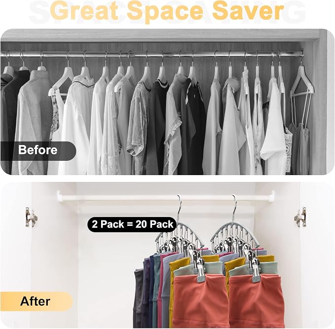 Volnamal Legging Organizer for Closet, Metal Yoga Pants Hanger w/Rubber Coated 1 Pack w/10 Clips Hold 10 Leggings, Hangers Space Saving Hanging Closet Organizer for Closet Organizers and Storage-Gray - Image 3