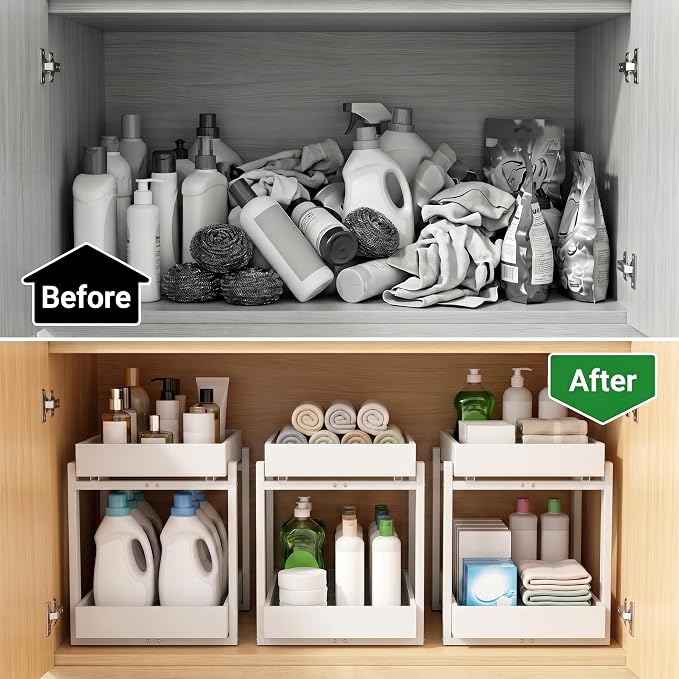 MHXW SXPN Bamboo Under Sink Organizer, 2 Pack Pull Out Cabinet Organizer - Image 8