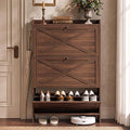 VASAGLE Narrow Shoe Storage Cabinet Organizer with 3 Flip Drawers | Freestanding Shoe Rack, Fits 21 to 24 Pairs, for Entryway, Farmhouse Style, Chestnut Brown, HANIS Collection UHSC303KX01S by VASAGLEbySONGMICSHOME