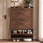VASAGLE Narrow Shoe Storage Cabinet Organizer with 3 Flip Drawers | Freestanding Shoe Rack, Fits 21 to 24 Pairs, for Entryway, Farmhouse Style, Chestnut Brown, HANIS Collection UHSC303KX01S by VASAGLEbySONGMICSHOME