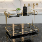 2-Tier Black Marble Bathroom Countertop Organizer – Glass Shelves & Gold Metal Frame, Stylish Vanity Storage Shelf for Perfume, Skincare, Makeup & Toiletries by L%C3%A9azora