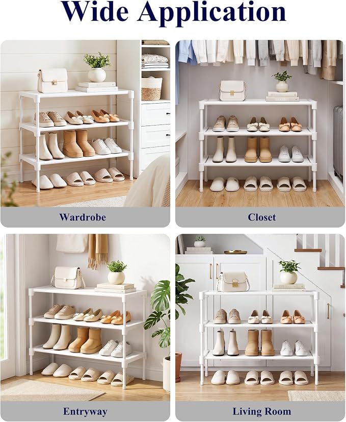 Kitsure Shoe Rack - Non-Woven Shoe Rack Shelf, Shoe Organizer for Closet, Entryway, Garage & Corridor, Stackable Shoe Shelves, 27.5" Wide - 3 Tier, White | Shoe Organizer for Closet, Entryway, Garage, Stackable Shoe Shelves, college dorm&apartment esse... - Image 9