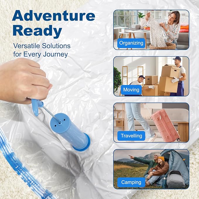 HOUSE DAY 10 Jumbo Vacuum Storage Bags with Pump,Space Saving Vacuum Seal Bags For Clothing Travel, Vacuum Storage Bags For Clothes, Comforters, Blankets, Pillows, Bedding, Moving, Travel, Hand Pump - Image 7