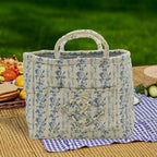 Quilted Fabric Storage Basket with Handles & Pocket, Foldable Laundry Hamper Boho Floral Print Organizer Bin for Home, Picnic, Office 12"x10"x10" (B-5) - Image 2