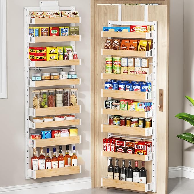 8-Tier Over The Door Pantry Organizer, Heavy-Duty Metal Wall Mount or Hanging Spice Rack, behind the door storage Shelves with Adjustable Basket, Back of Door Organizer for Kitchen Cabinet and Closet by DAOTENGQL