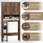 Over Toilet Storage Cabinet with Toilet Paper Holder Stand, Freestanding Bathroom Storage Cabinet, Rustic Farmhouse Bathroom Organizer with Adjustable Shelf & Anti-Tipping, Walnut - Image 5
