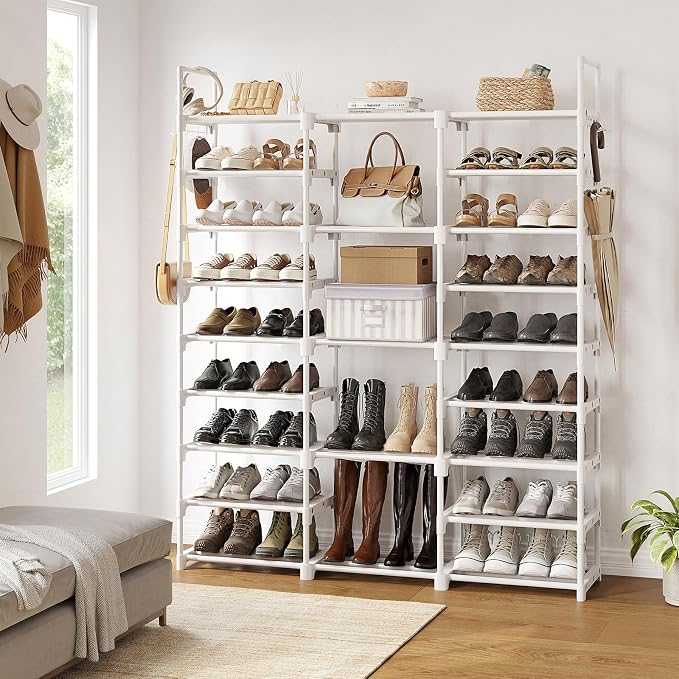 WOWLIVE 9 Tier 3-Column Shoe Rack, 50-55 Pairs Stackable White - Image 2