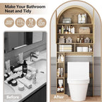 Over The Toilet Storage Cabinet, 29.7”W Modern Storage Cabinet Over Toilet with Rattan Doors, Arched Freestanding Over Toilet Rack with Adjustable Shelf for Bathroom, Nature - Image 5