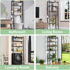 Over-The-Toilet Storage Rack 4-Tier,Bathroom Organizer Shelf Over Toilet,Adjustable Wooden Shelves and Basket,Freestanding Above Toilet Shelf,Space Saver for Rooms(Black Rack-Black Shelves) - Image 6