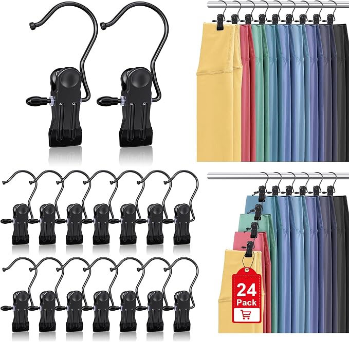 24 Pack Boot Hangers Clips for Closet, Heavy Duty Pants Hangers with Clips by Besslly