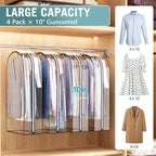 Liuoud Clear Garment Bags for Hanging Clothes 10” Gusseted, 4 Pack, 40” | Suit Bags for Closet Storage with Large Metal Zipper, Breathable odorless Hanging Plastic Clothes Cover for Coat Dress Fur - Image 2