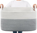 Goodpick Large Woven Rope Blanket Basket, Rectangle, White Gray by Goodpick