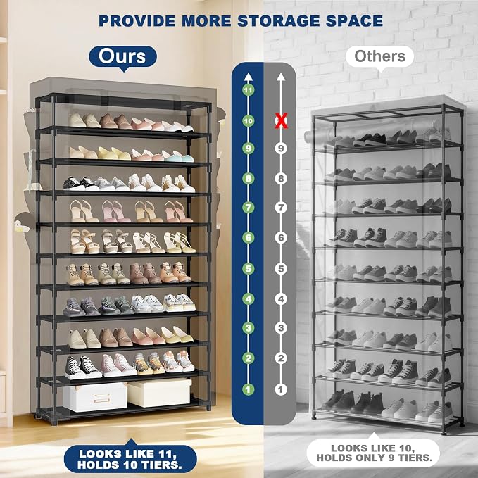 Mavivegue Shoe Rack with Cover, 10+1 Tier Tall Shoe Storage - Image 5