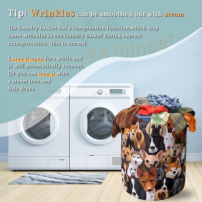 Colorful Dog Laundry Basket Oxford Cloth Foldable Hamper 18.9x16.5 Inch - Image 6