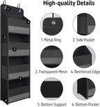 TYMENSH Black Over Door Organizer with 4 Large Clear Pockets, Compact Black Hanging Door Storage for Closet, Bathroom, Bedroom, Dorm, Nursery, Toys, Cosmetics, Baby Essentials - Image 4