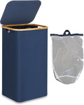 efluky Laundry Basket with Lid and Removable Bag, 100L Tall Laundry Hamper with Bamboo Handles, Aesthetic Dirty Clothes Bin for Laundry Room, Bathroom, Bedroom and Dorm, Blue by efluky