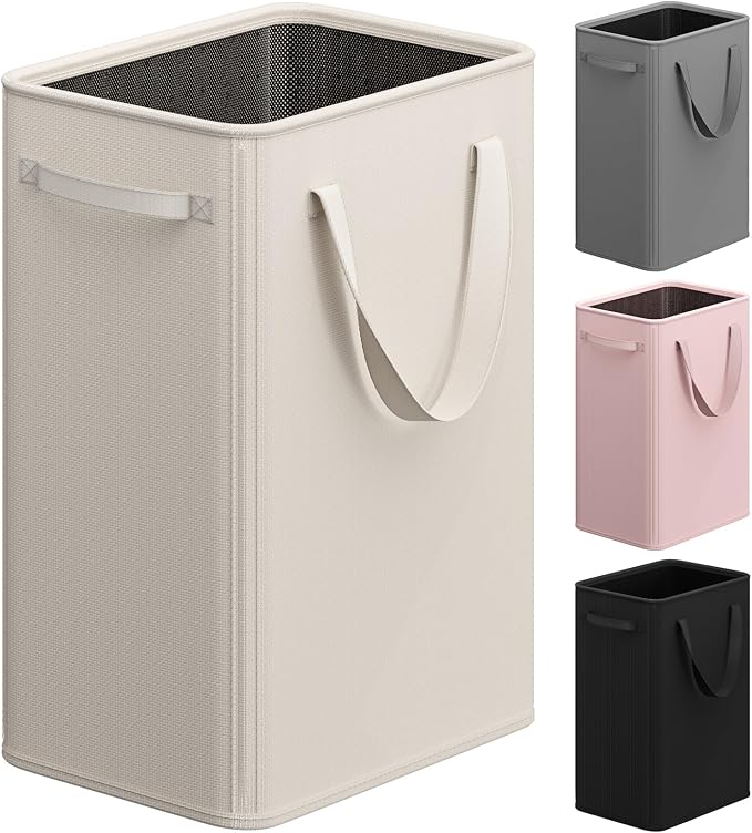 Optish 90L Slim Laundry Hamper, Baby Hamper for Nursery with Handles, Large Laundry Basket for Dorm, Bedroom, Living Room, Collapsible Laundry Basket, White by Optish