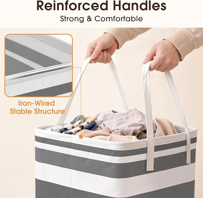 HomeHacks 2 Pack Large Laundry Baskets, Laundry Hampers Bags (Grey 75Lx2) | Waterproof, Freestanding, Collapsible Clothes Hamper with Reinforced Handles in Laundry Room, Dorm, Bathroom, Bedroom - Image 2