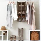 Household Essentials 10‑Pocket Hanging Shoe Organizer with Side‑by‑Side Canvas Storage and 2 Hooks for Support, Beige - Image 2