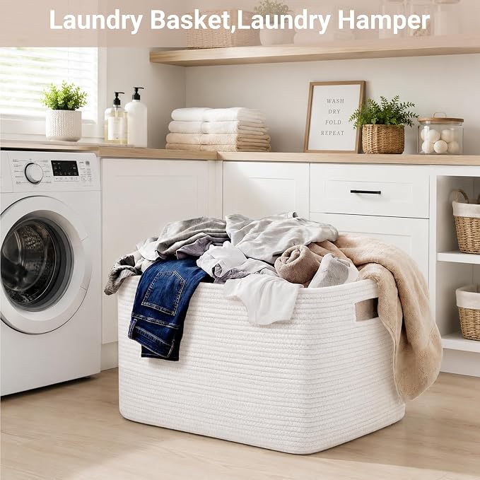 Large Laundry Basket/Hamper, 22"x17"x12", White - Image 6