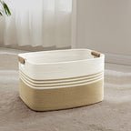 45L Small Woven Laundry Basket Hamper with Leather Handles,Khaki by SunNewt
