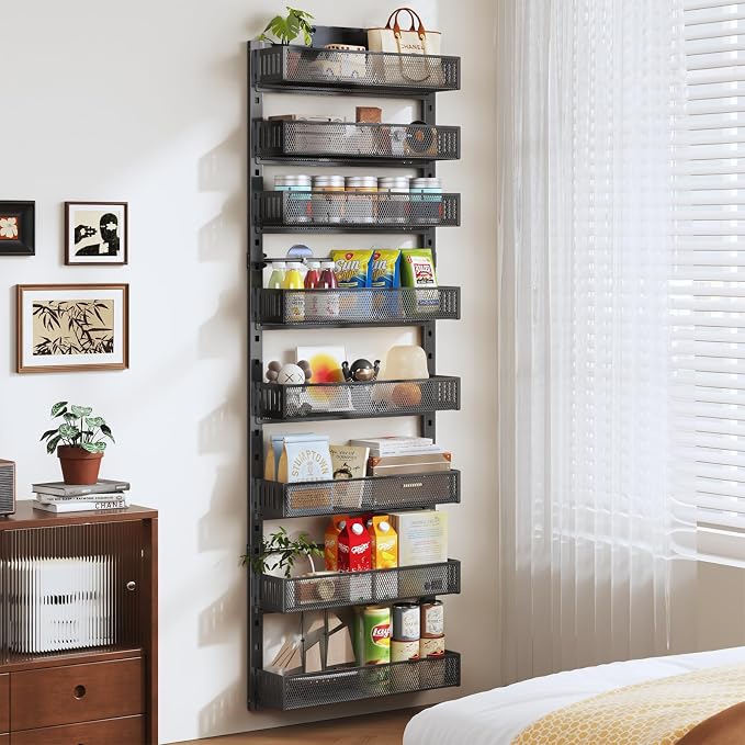 Pantry Door Organizers and Storage,8-Tier Large Wide Metal Heavy-Duty Frame Over the Door Spice Rack, 2 in 1 Wall-Mounted or Hanging shelf for Kitchen, Bathroom, Laundry Room, Bedroom, Closet &Nursery - Image 5