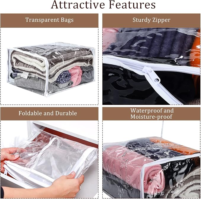 Shappy 6 Packs Clear Plastic Storage Bags with Zipper, 18 x 15 x 9 Inch | Sweater Bags, Moth Proof Protection, Vinyl, For Blankets Clothes Bed Sheet Comforters Pillows Quilt Closet Linen Organizer - Image 4
