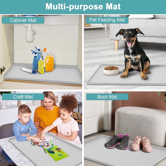 Under The Sink Mat Waterproof, Under Kitchen Sink Mat and Protector for 34" x 22" Cabinets, Under Sink Tray Organizer, Shelf Liner Cabinet Liner for Bathroom, Kitchen and Dining Room, Light Gray - Image 7
