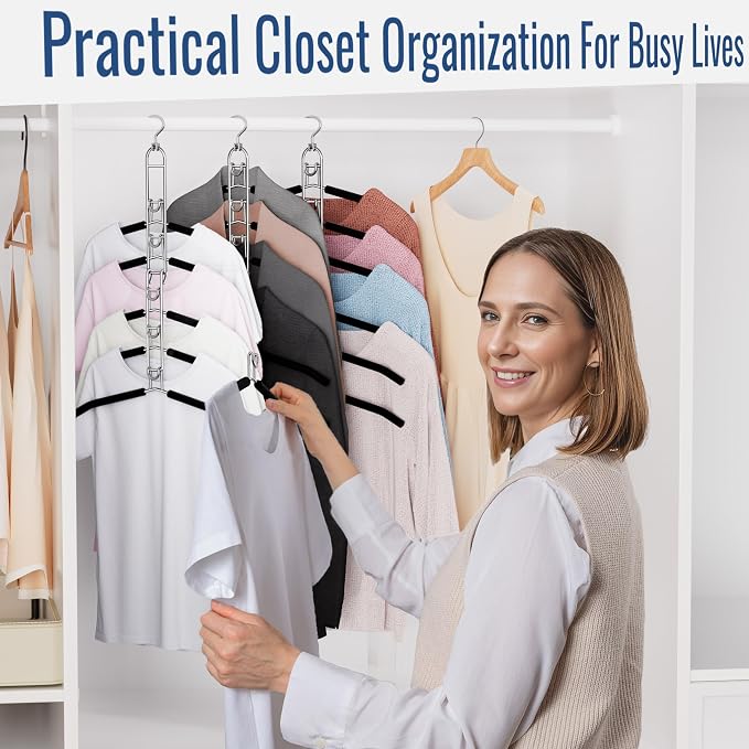 Clothes Hangers Space Saving, Newly Upgraded Detachable Shirt Hangers, 6-Tier Foldable Coat Hanger with 360° Swivel Hook for Closet Organizers and Storage Shirt,Sweater,Suit - 4 Pack, Patent Pending - Image 4
