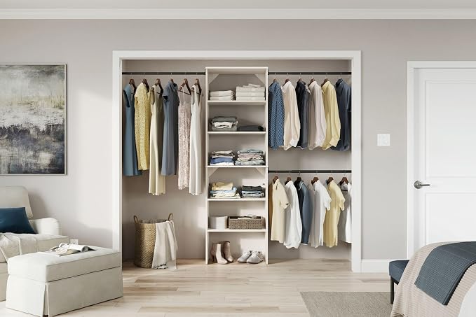 ClosetMaid SuiteSymphony Wood Closet Organizer Kit with Tower, (3) Hang Rods, (5) Shelves (2-Adjustable), Fits Spaces 5-10 ft. Wide, White Timber - Image 2